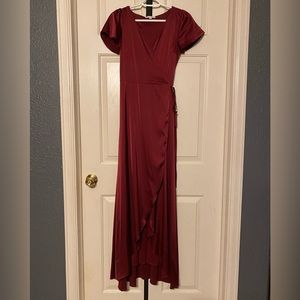 Formal Satin Maxi Wrap Dress